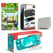 Nintendo Switch Lite Console Turquoise with Pikmin 3 Deluxe, Accessory Starter Kit and Screen Cleaning Cloth Bundle - Import with US Plug