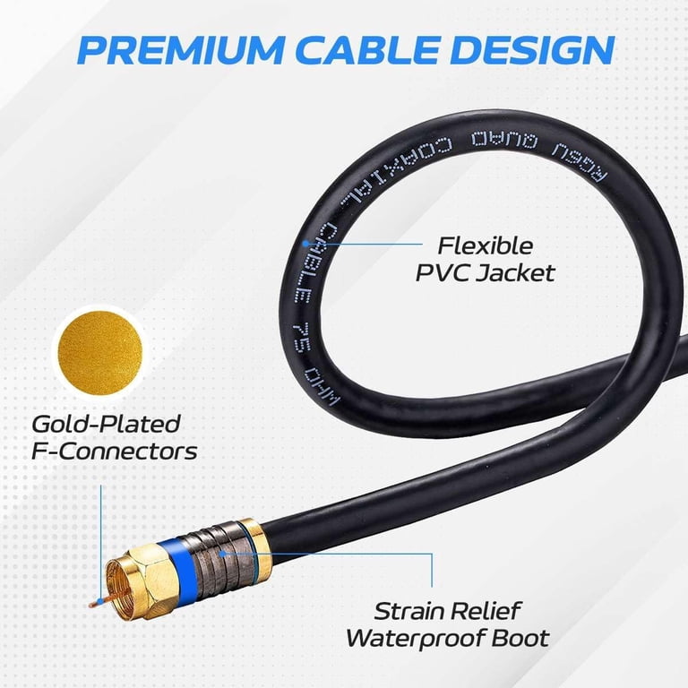 6FT Black RG6 Dual Shield Coaxial Cable - F-Type Male Extension Cord Hdtv Cable Tv Satellite Dish Antenna Digital Audio Video Indoor Outdoor High Perfo