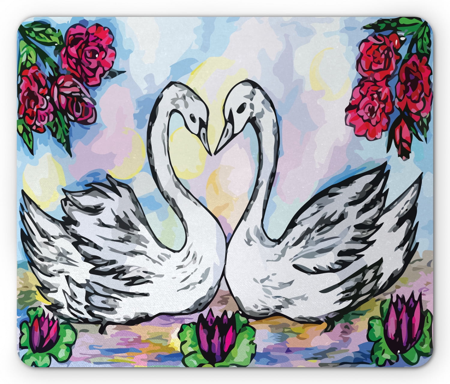 Swan Mouse Pad, Grunge Style Sketch Image of Lover White Swan Partners ...