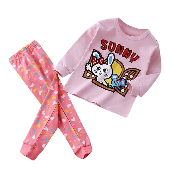 Baby Girl Outfits Soft Outfits Cartoon Prints Long Sleeve Kid Loungewear Set Baby Girls' Clothing Sets Pink 6 Months-12 Months