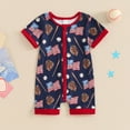 thumbnail image 2 of Ruyang 4th of July Unisex Baby Clothes Baseball Print Zip Up Romper USA Flag Jumpsuit Shorts Independence Day Bodysuit, 2 of 5