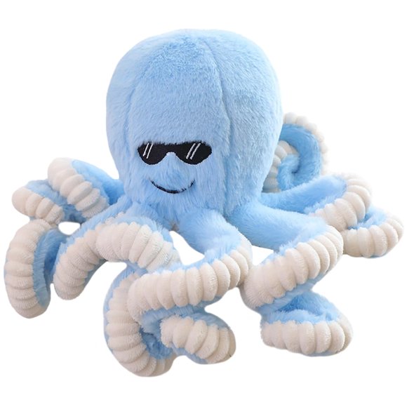 Furry Blue Octopus Plush Ocean Dolls,Realistic Stuffed Octopus Toy wear Sunglasses,Lifelike Marine Octopus Squid Plushie Pillow/15.7''