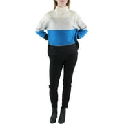 H Halston Womens Ribbed Trim Metallic Mock Turtleneck Sweater