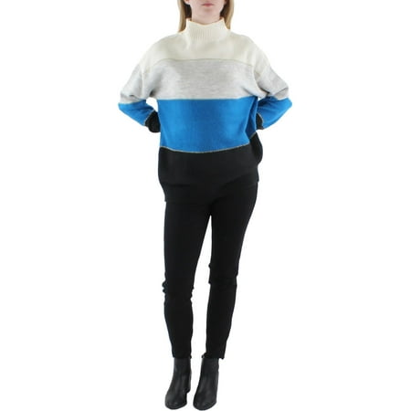 H Halston Womens Ribbed Trim Metallic Mock Turtleneck Sweater