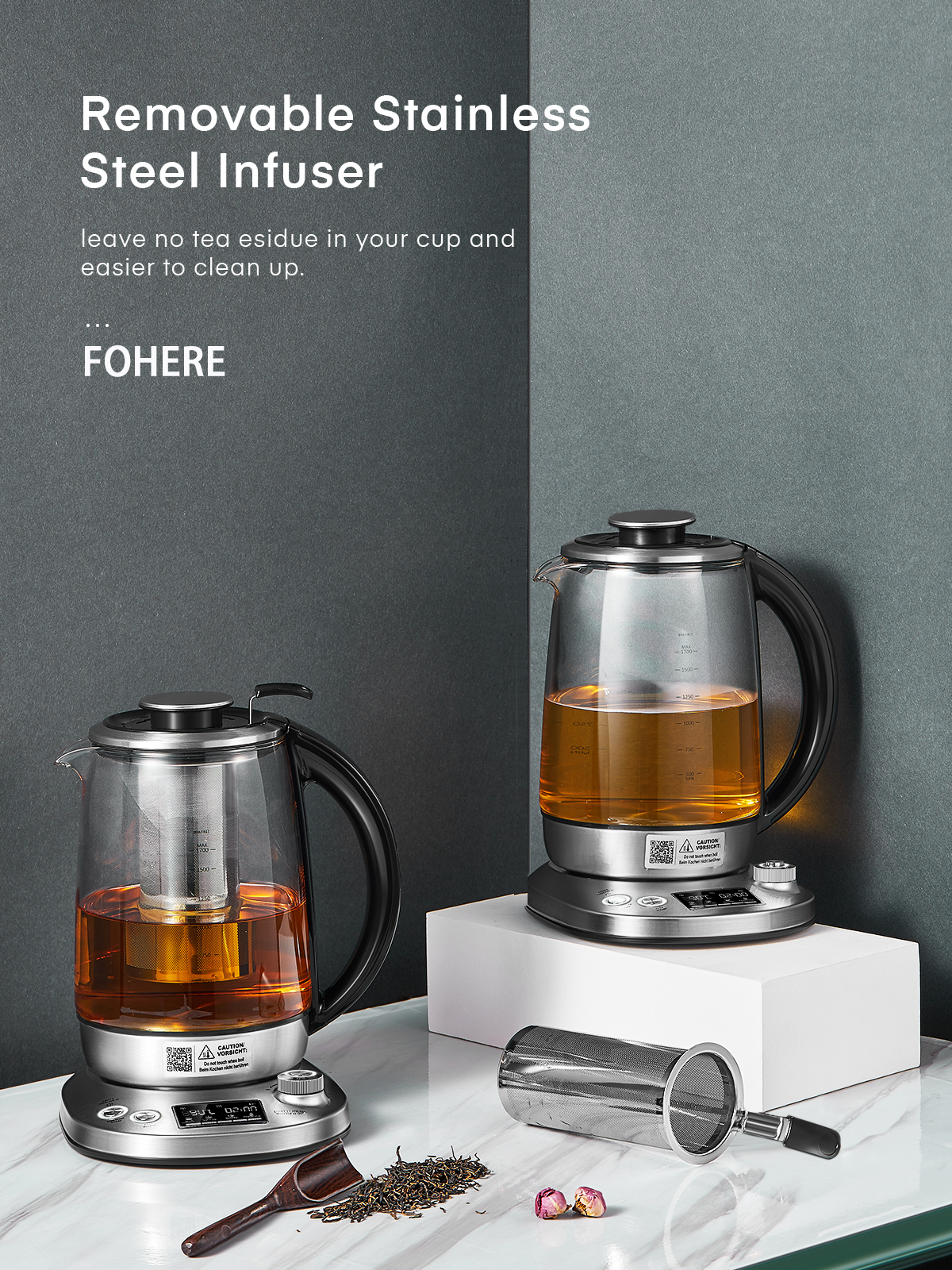 FOHERE Electric Tea Kettle with Temperature Control, 1.7L photo 4