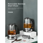 FOHERE Electric Tea Kettle, Electric Kettle Temperature Control with 9 Presets, 2Hr Keep Warm, Removable Tea Infuser,Silver Stainless Steel Glass Boiler, BPA Free, 1.7L