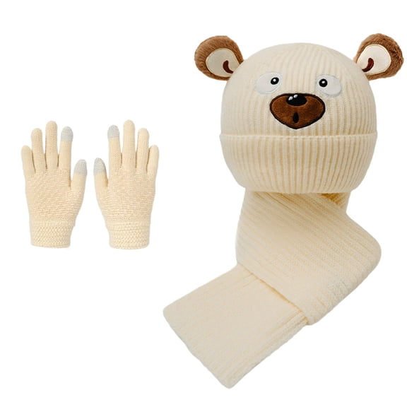 Kids Winter Hats Gloves and Scarf Set, Warm Lined Hat Gloves Knit Scarf for 4-10 Years Boys and Girls