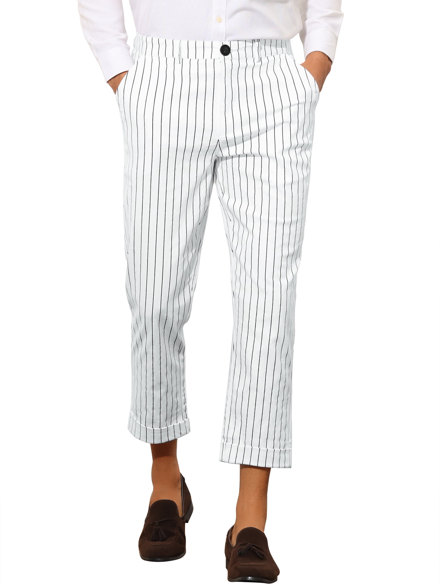 INSPIRE CHIC Men's Cropped Pants Slim Fit Flat Front Ankle-Length