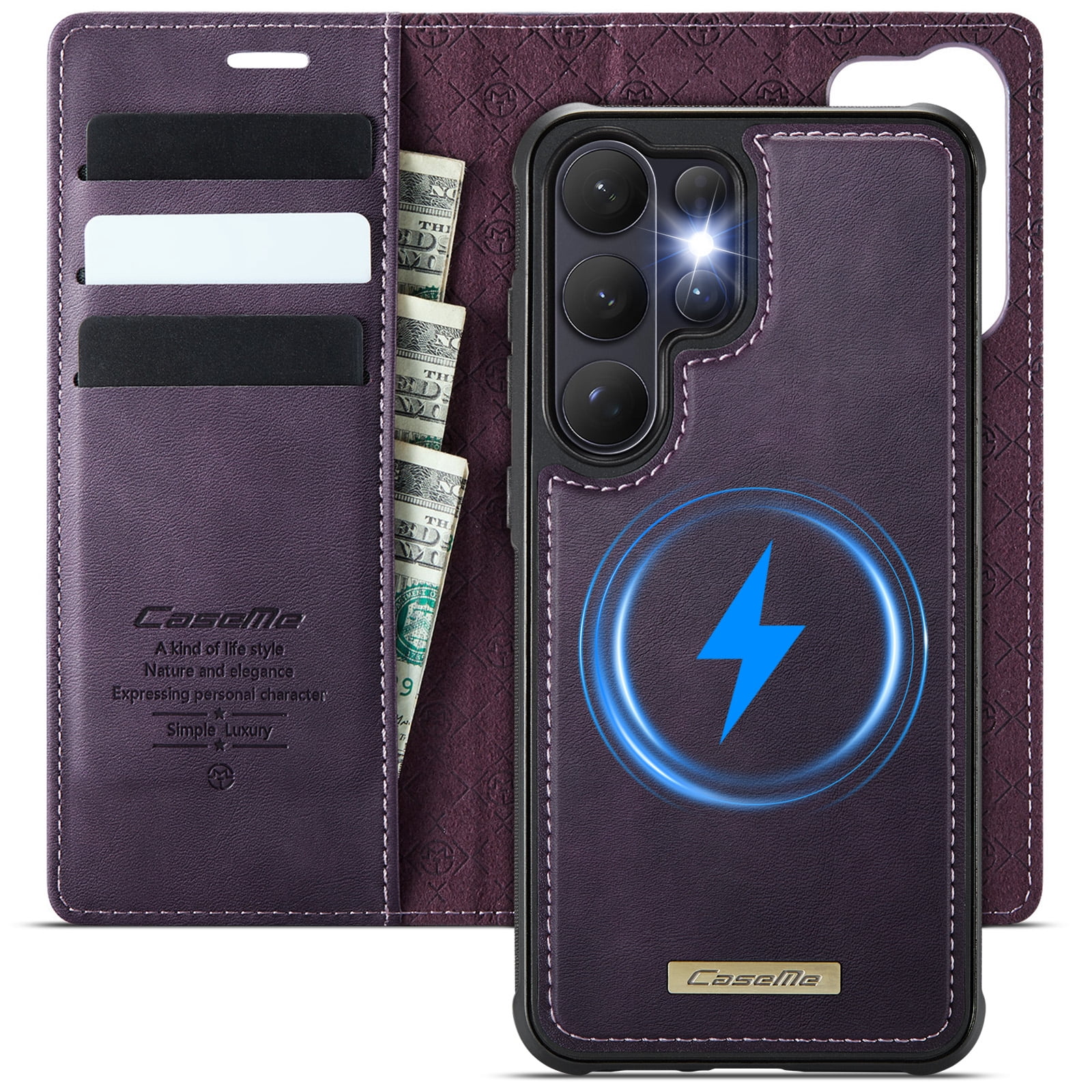 New Phone Case For Samsung Galaxy S26 Ultra, Business Leather Shockproof Flip Stand RFID Card Slots 2-in-1 Detachable Magnetic Wallet Case Cover,Purple