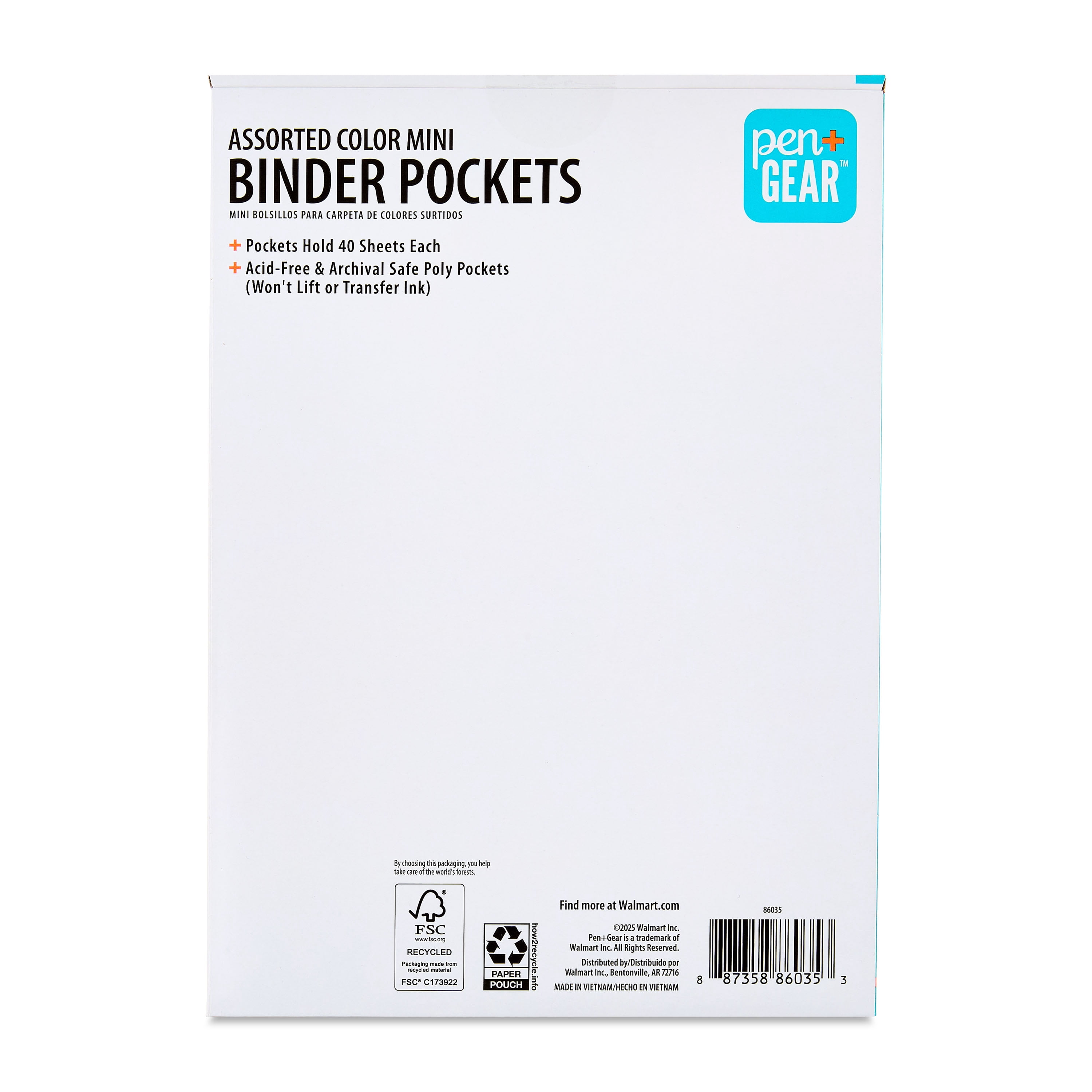Pen+Gear Mini Binder Pocket, 5 pack, Multicolor