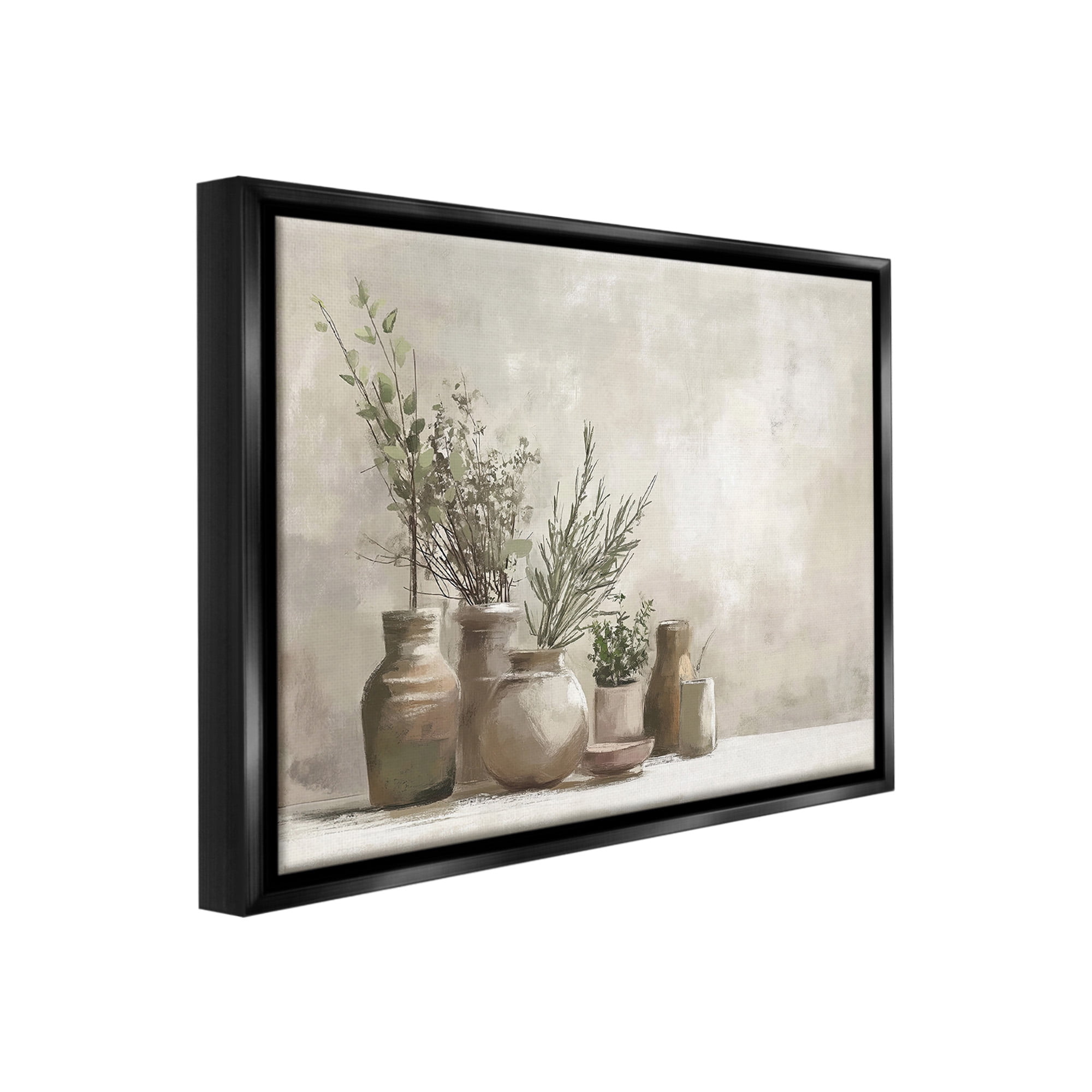 Stupell Industries Cottage Herbs in Pottery Botanical & Floral Painting Black Floater Framed Canvas Art Print Wall Art, 21 x 17