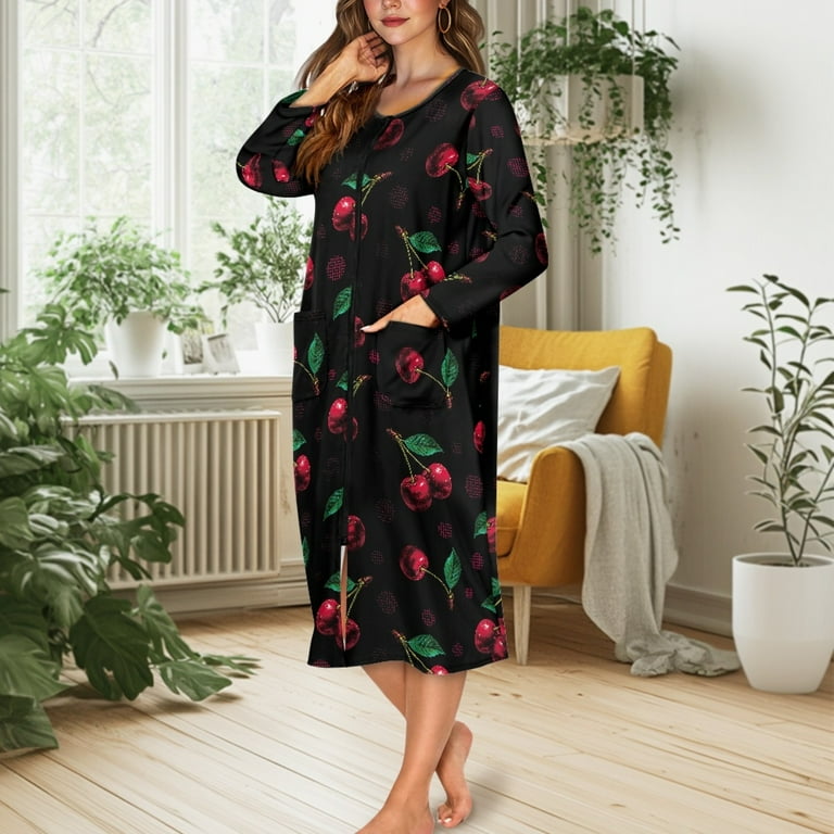 FOR U DESIGNS Cherry Pattern House Dresses for Women Zip Up House Dresses for Older Women, Breathable Long Sleeve Duster Robe Sleep Dress with Pockets, M - Walmart.com FOR U DESIGNS Cherry Pattern House Dresses for Women Zip Up House Dresses for Older Women, Breathable Long Sleeve Duster Robe Sleep Dress with Pockets, M - Walmart.com