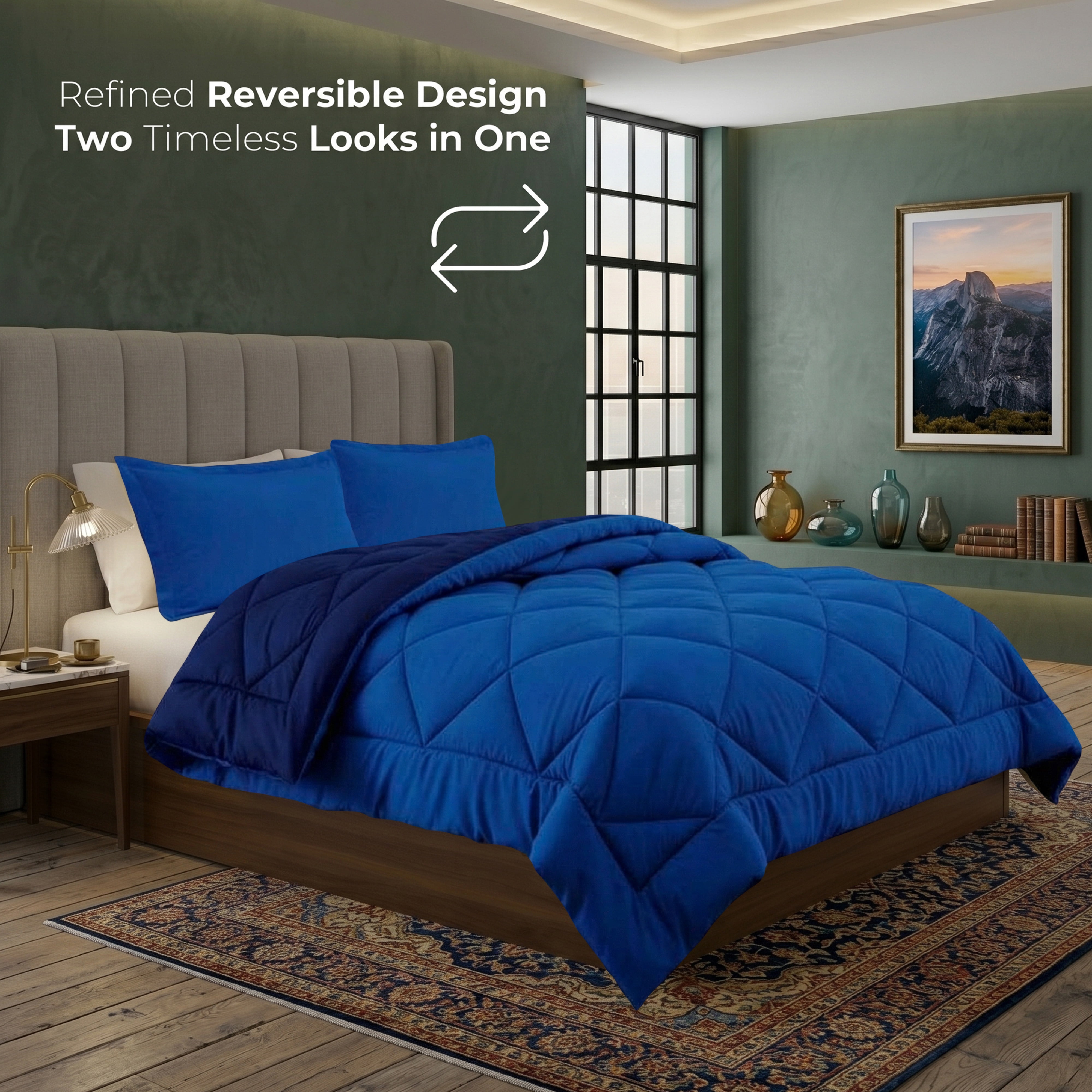 Elegant Comfort Reversible Down Alternative Comforter Set, Soft Microfiber All-Season Bedding, Lightweight Wrinkle & Fade Resistant Comforter, King/Cal King, Navy/Aqua