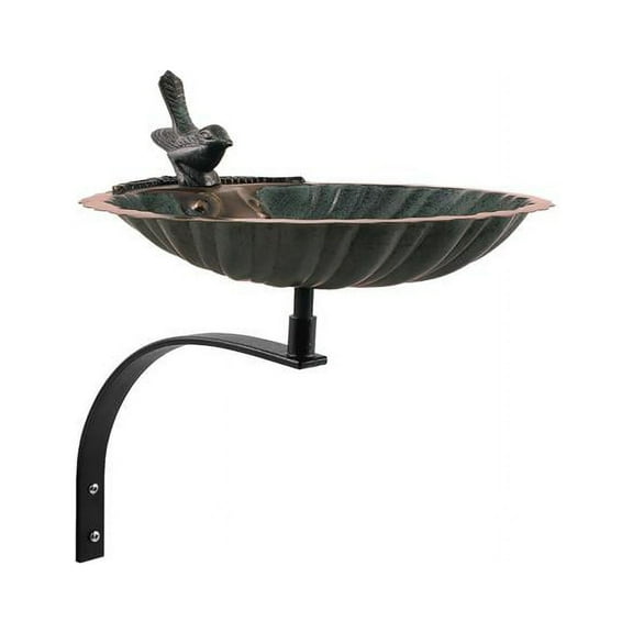Achla BBM-01-OR Scallop Shell Birdbath with Over Rail Bracket, Copper & Black