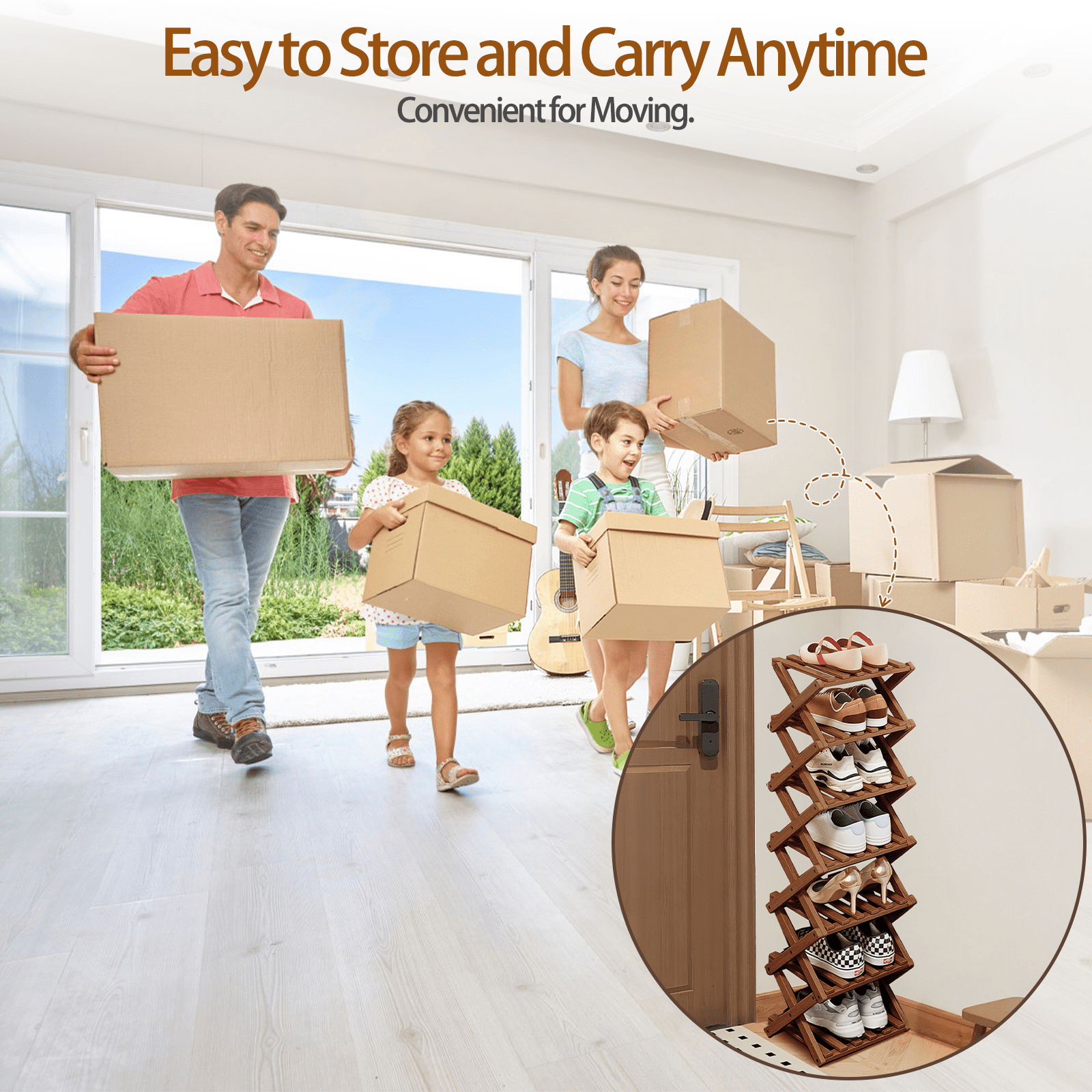 JUANYU Shoes Rack Organizer,Multi Tier Wooden Foldable Storage Rack for Home Shoe Storage with Durable Cross Structure,7-Tier,Tawny