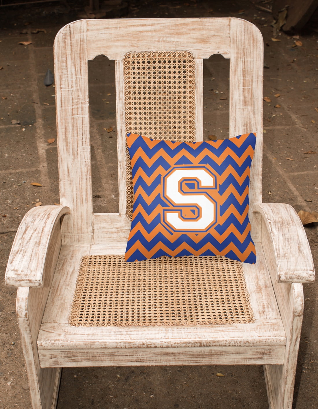 Letter S Chevron Blue and Orange #3 Fabric Decorative Pillow
