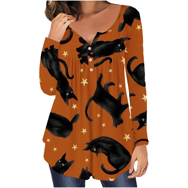 Camiseta informal para mujer, blusa estampada de manga larga con cuello redondo y fruncido Fridja fjkfkj2104