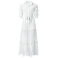thumbnail image 5 of Women Short Sleeve Bodycon High Low Asymmetrical Ruffle Tunics Blouse Shirt Top Dress, 5 of 6