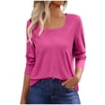 thumbnail image 3 of RongHuan Women's Square Neck Shirt Long Sleeve Tops Casual T Shirts Loose Fit Lightweight Tunic Blouse Shirts, 3 of 9
