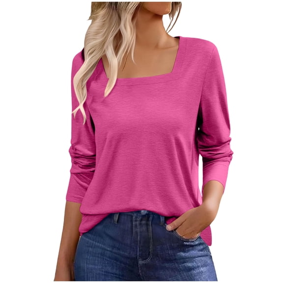 Sexlip Womens Basic Crew Neck Tee Drop Shoulder Design Breathable Fabric Relaxed Silhouette for Casual Outings Pink L
