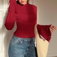 thumbnail image 4 of gbyLJF Women's Mock Neck Shirts Solid Color Long Sleeve Pullover Tops Casual Slim Fit Flare Sleeve Shirt Tops, 4 of 7