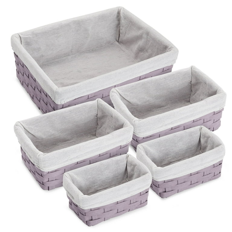 4 Pack Rectangular Wicker Storage Baskets with Liners - Small Decorative  Bins for Organizing Shelves (2 Sizes, Gray) 