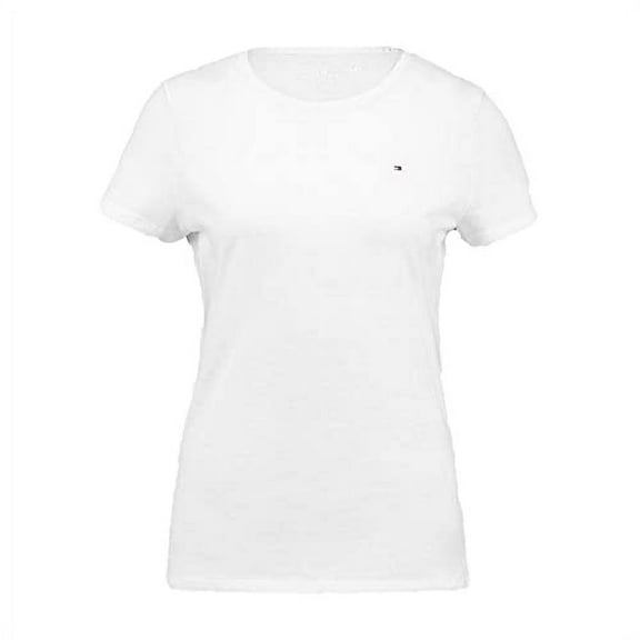 Tommy Hilfiger Womens Crew Neck Solid Color Logo T-Shirt Size: L, Color: White