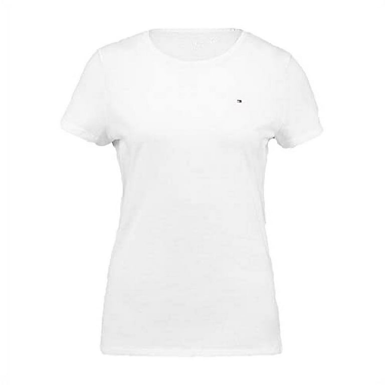 Tommy Hilfiger Womens Neck Solid Color Logo Short Sleeve Cotton 1483915 (White, Large) - Walmart.com