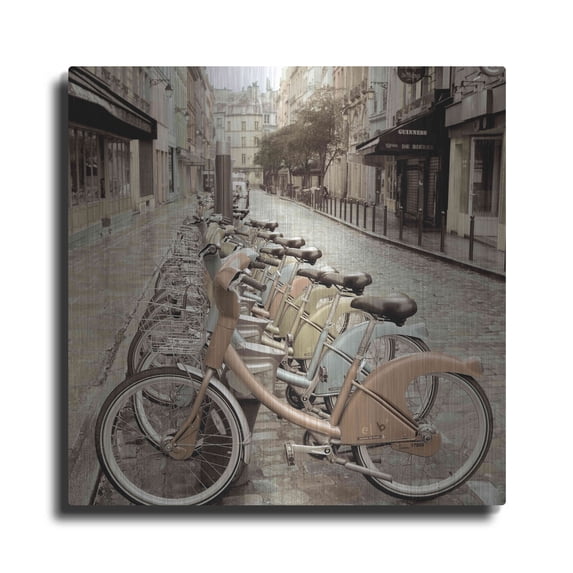 Luxe Metal Art 'City Street Ride Paris' by Alan Blaustein Metal Wall Art, 12"x12"