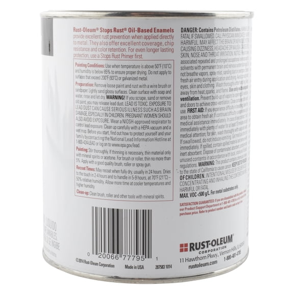 Black, Rust-Oleum Stops Rust Gloss Protective Enamel- 7779502, Quart