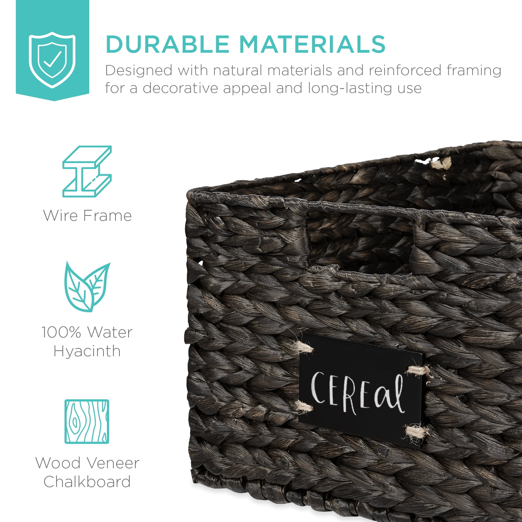 Best Choice Products Set of 2 16in Woven Water Hyacinth Pantry Baskets w/ Chalkboard Label, Chalk Marker - Black
