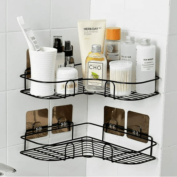 1-Pack Corner Shower Caddy, SUS304 Stainless Steel Wide Space Shower Shelf, Wall Mounted Bathroom Shelf with Adhesive, Hanging Storage Organizer for Toilet, Dorm and Kitchen (Black)