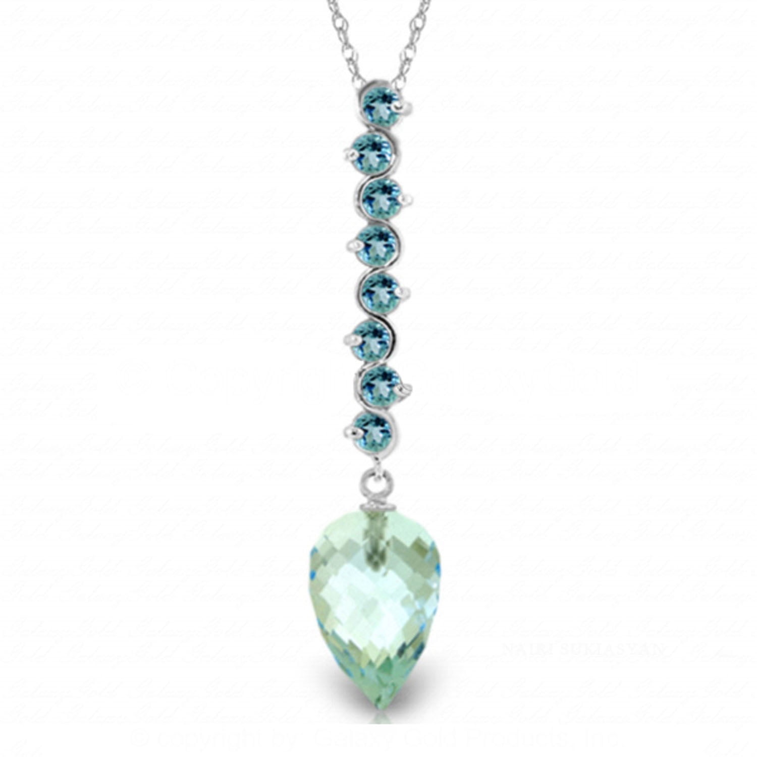 Galaxy Gold 14K Solid Gold Natural Blue Topaz Pendant Necklace for Women - White Gold Fine Jewelry