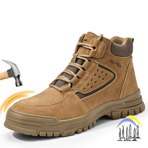 PPCHVOMEY High Top Sneakers Work Boots for Men Steel-Toe Shoes for Men Work Shoes Lightweight Slip-Resistant Puncture-Proof Safety Work