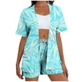 thumbnail image 2 of Gamivast Vacation Outfits for Women 2 Piece Tropical Leaf Print Kimono & Shorts Summer Sets Boho Open Front Cardigan Cover Up Beach Wear Suits, 2 of 5