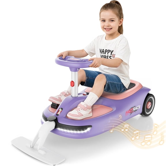 TOYBSNR 12V Electric Wiggle Car with Pedal, Ride on Toys for Kids with Cleaning Fun, Kids Car with Detachable Mop, Car for Kids Ages 3 , Indoor Outdoor, Pink&Purple