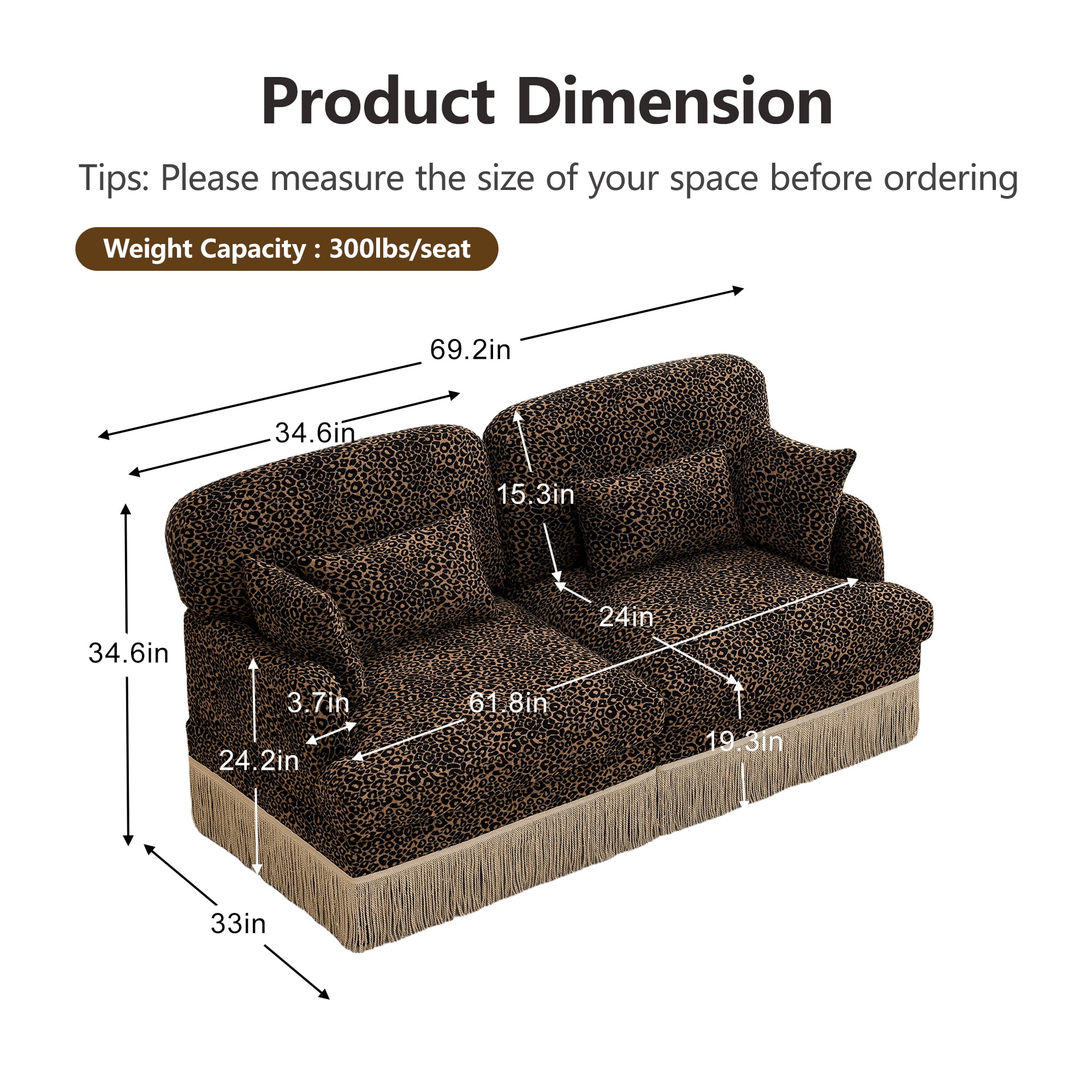 HUTWIFE Home Leopard Chenille Reclining Sectional Sofas with Sofa, Brown/Black