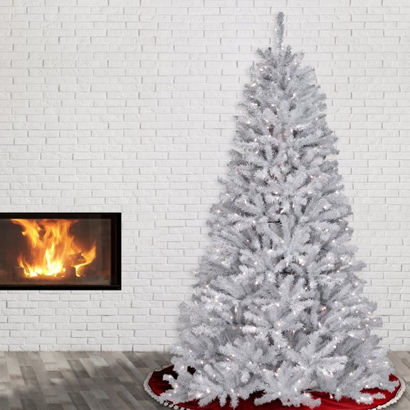 7 ft. Pre-Lit Artificial North Valley® Spruce Christmas Tree, White, Clear Lights, Includes Stand