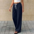 thumbnail image 6 of DJDLJWCJ Teen Girls Fleece Lined Sweatpants 5-15 Thickened Winter Warm Wide Leg Athletic Pants Elastic Waist Side Pocket Casual Pants Navy Size 9, 6 of 9