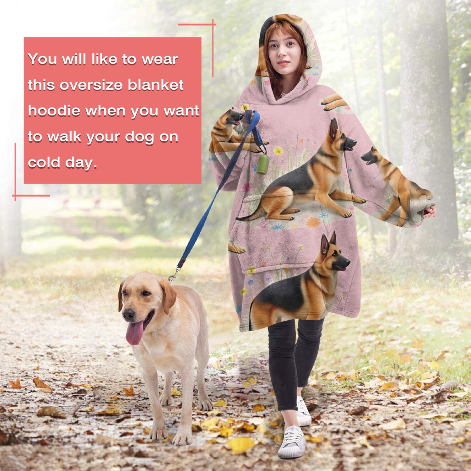 Wearable Oversized Blanket,German Shepherd Wearable Blanket Hoodie for Adults,Cozy Hooded Blankets with Super Pockets,Super Warm Fuzzy Pullover for Women & Men