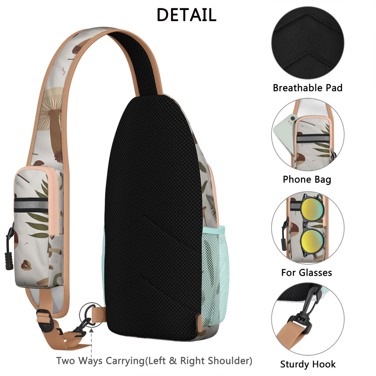 Mushroom Sling Backpack for Women Men Hiking Sling Backpack Backpack Purse for Vacation Party Daily Use Small Travel Backpack Gym Sports Travel Hiking Daypack