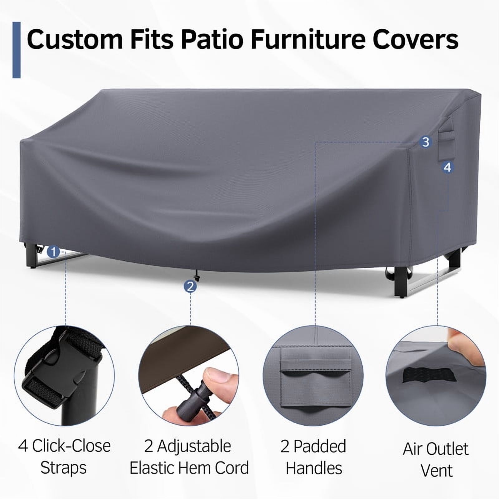 PARKWELL Patio Furniture Covers Waterproof,Outdoor 3-seater Sofa Cover,Outside Table and Chair Covers,Heavy Duty 600D Tough Oxford Cover Grey 83L x 34W x 28H inch