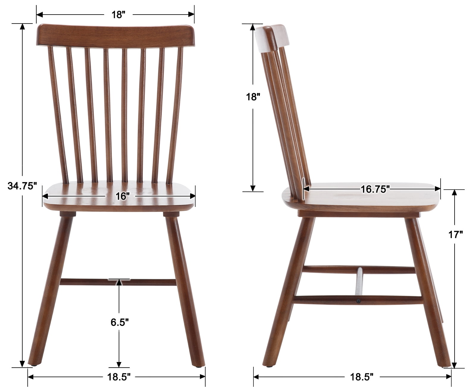 Dayalane Farmhouse Windsor Dining Chairs Set of 2, Solid Wood Spindle Back Dining Side Chairs, Mid-Century French Country Oak Kitchen Chairs for Dining Room Living Room Kitchen Restaurant, Walnut