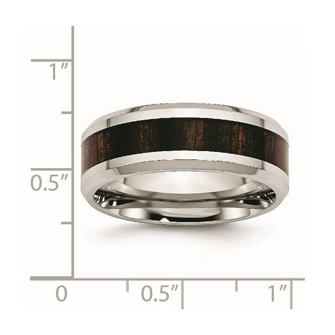 Stainless Steel Polished Black Wood Inlay Enameled 7.80mm Ring Size 8 Ring for Women
