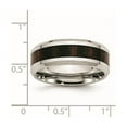 thumbnail image 2 of Stainless Steel Polished Black Wood Inlay Enameled 7.80mm Ring Size 9.5 Ring for Women, 2 of 2
