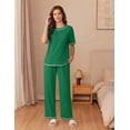 thumbnail image 3 of EKOUAER Cotton Pajamas Sets for Women Soft Contrast Piping Lounge Set 2 Piece Short Sleeve Pj Set with Pockets, 3 of 6