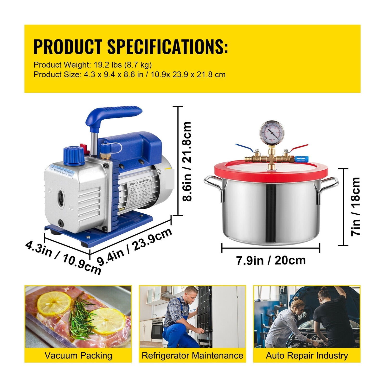 3CFM 1/4HP Vacuum Pump Refrigeration With Vacuum Chamber For Household Vacuum Packing Air Condition Automobile Maintenance