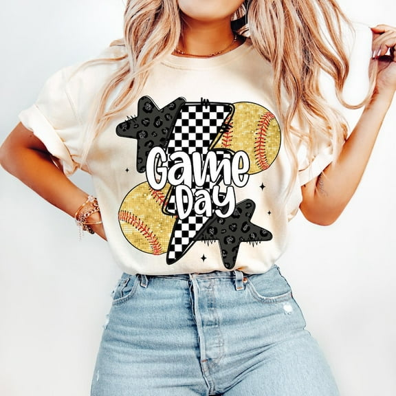 Glitter Softball T-Shirt, Game Day Softball Shirt, Retro Checkered Softball Mama Tee, Leopard Coquette Softball Mom T-Shirt