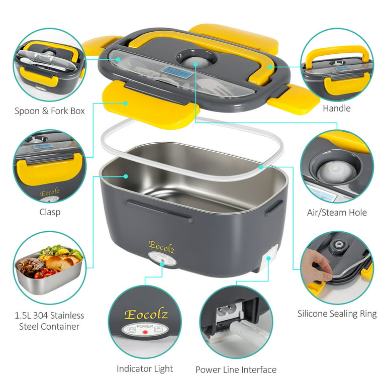 Electric Lunch Box 2 in 1, Food Heater Car and Home Use Portable 110V & 12V  60W - Stainless Steel