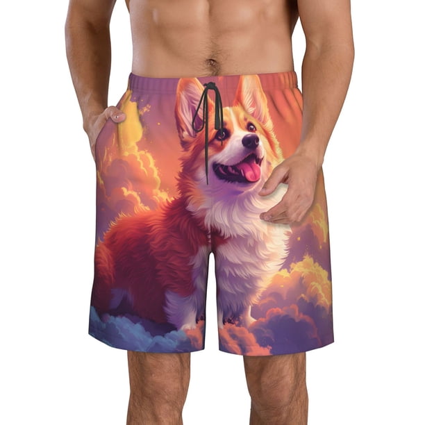Fotbe Sunset Cloud Corgi Trajes de Baño Estampados para Hombre, Shorts de Verano de Secado Rápido, Ropa de Playa, Bañadores-Medium